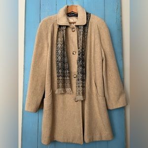 Vintage 1960’s Herman Kay Winter Time Cream Wool Coat with scarf